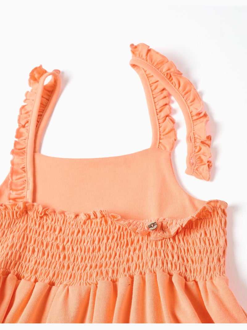 Vestido sin mangas de algodón con tirantes con volantes Naranja - Kiabi