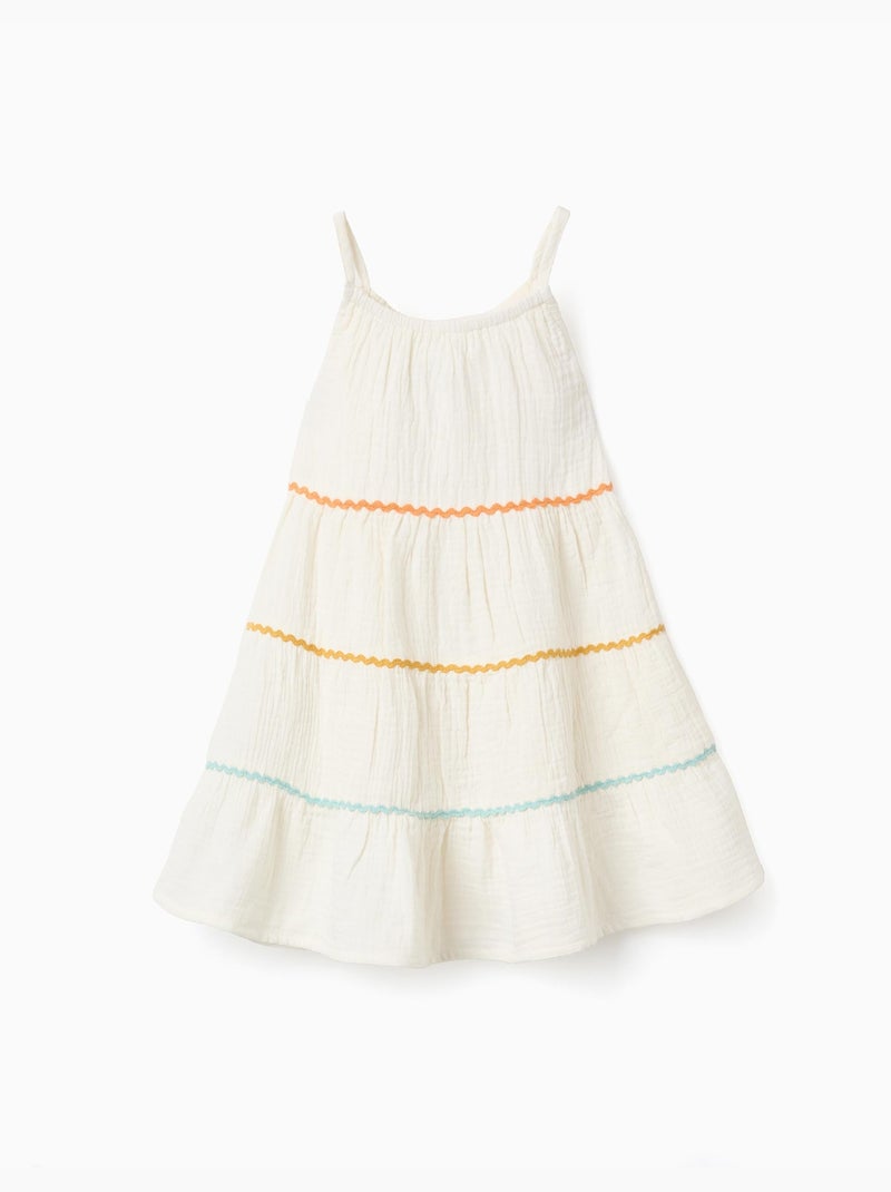 Vestido sin mangas de algodón con volantes Beige claro - Kiabi