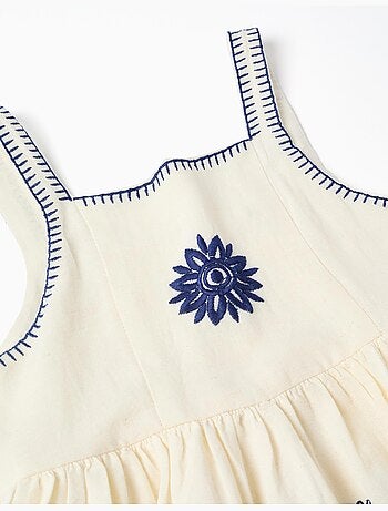 Vestido sin mangas de algodón y lino con bordado floral