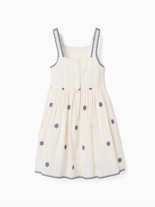 Vestido sin mangas de algodón y lino con bordado floral - Kiabi