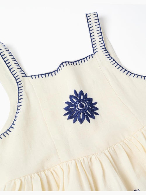 Vestido sin mangas de algodón y lino con bordado floral - Kiabi