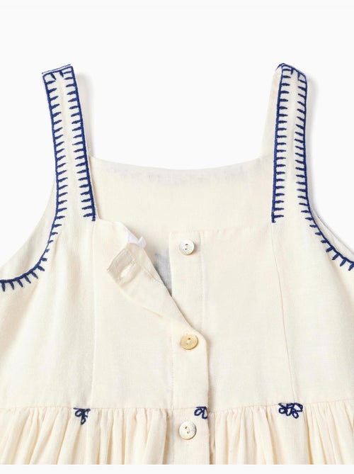 Vestido sin mangas de algodón y lino con bordado floral - Kiabi