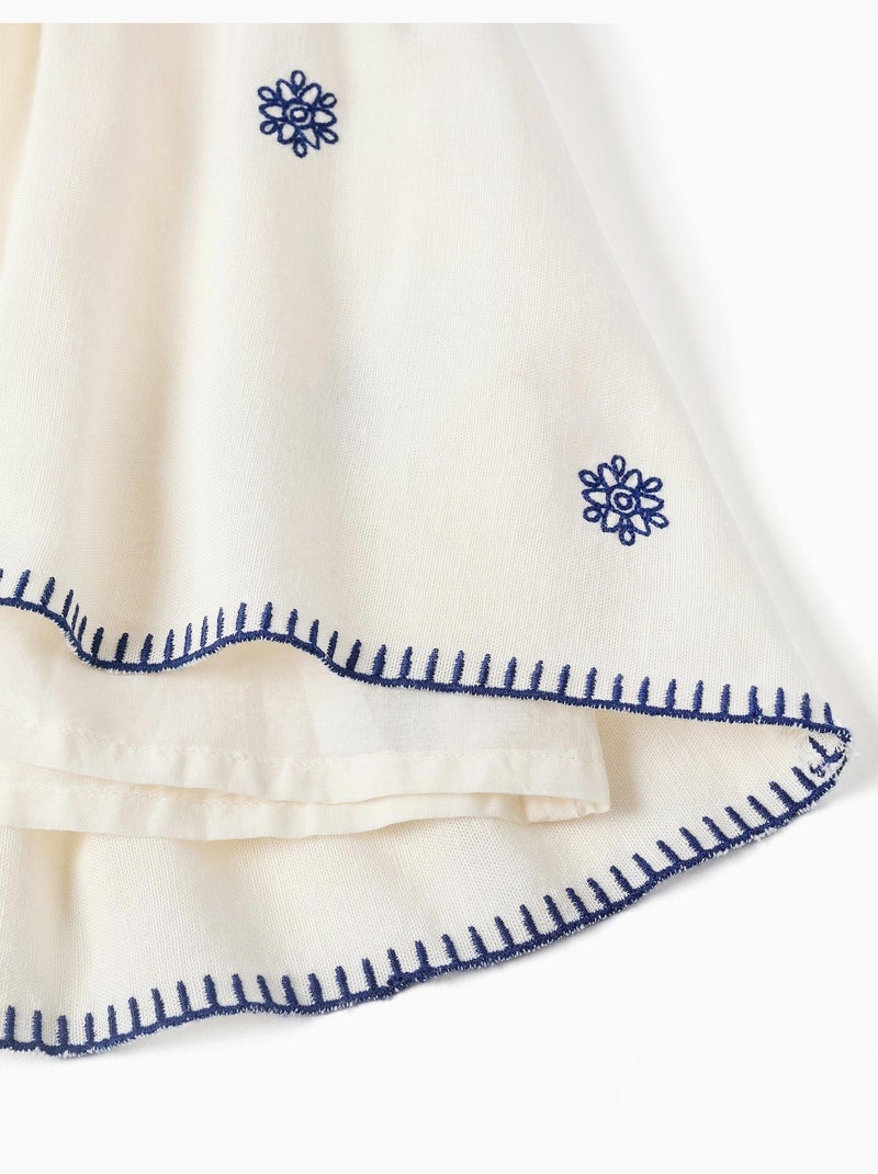 Vestido sin mangas de algodón y lino con bordado floral Beige claro - Kiabi