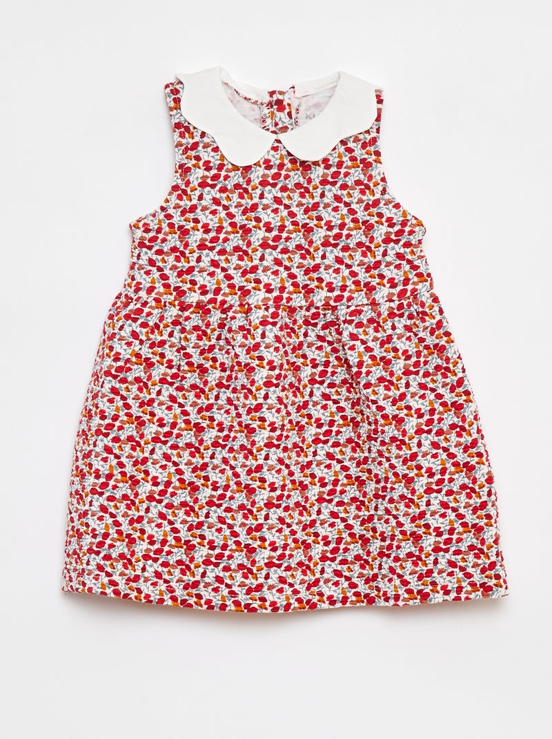 Vestido sin mangas de punto arrugado con motivo Rosa - Kiabi