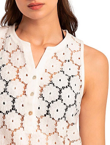 Vestido Sin Mangas Encaje Beach Flowers para Mujer