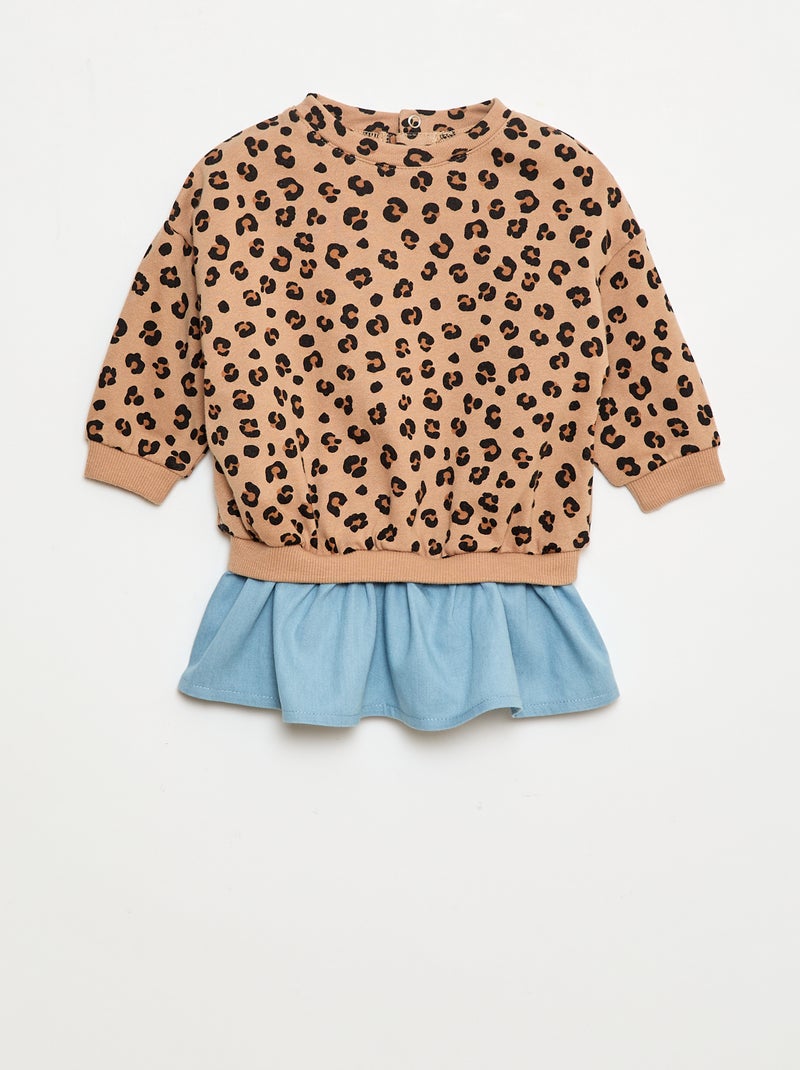Vestido sudadera con efecto 2 en 1 en el bajo Beige - Kiabi