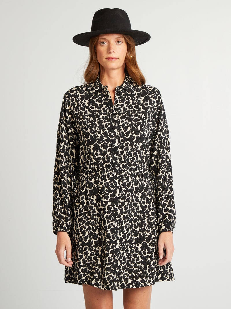 Vestido tipo camisa estampado de manga larga BEIGE - Kiabi