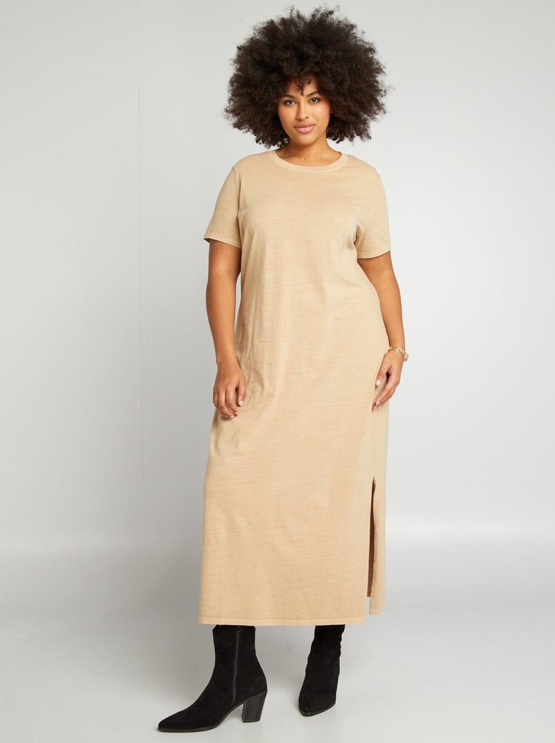 Vestido tipo camiseta con efecto descolorido BEIGE - Kiabi