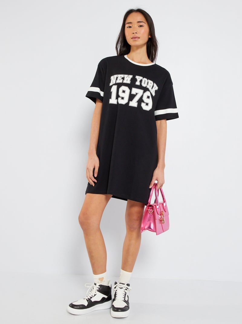 Vestido tipo camiseta con estampado delantero NEGRO - Kiabi