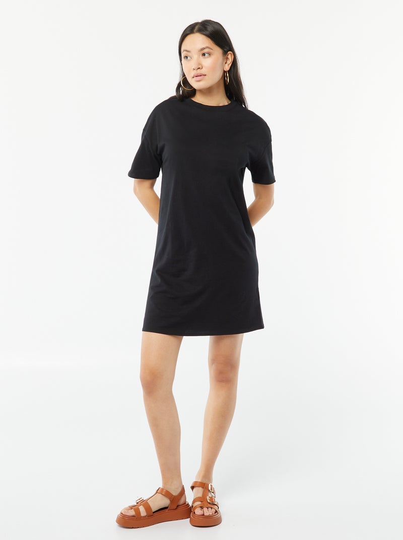 Vestido tipo camiseta de algodón negro - Kiabi