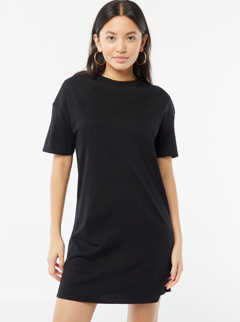 Vestido tipo camiseta de algodón negro - Kiabi
