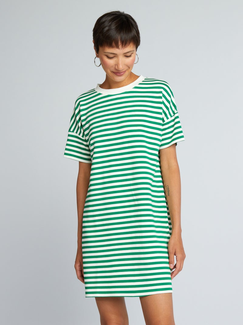 Vestido tipo camiseta de punto elástico a rayas VERDE - Kiabi