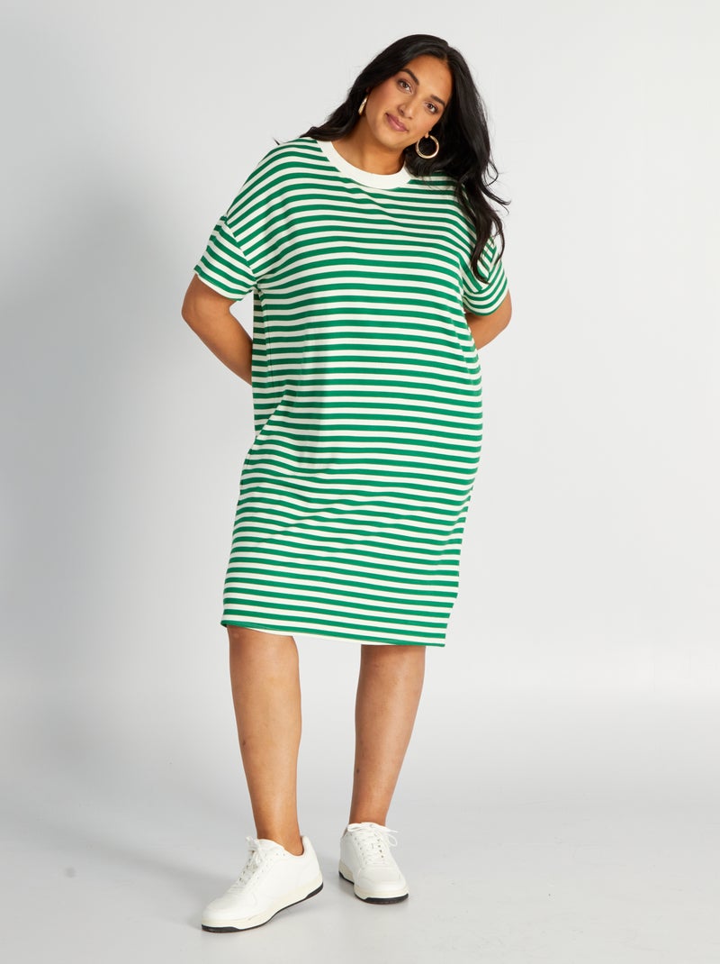 Vestido tipo camiseta de rayas de manga corta VERDE - Kiabi