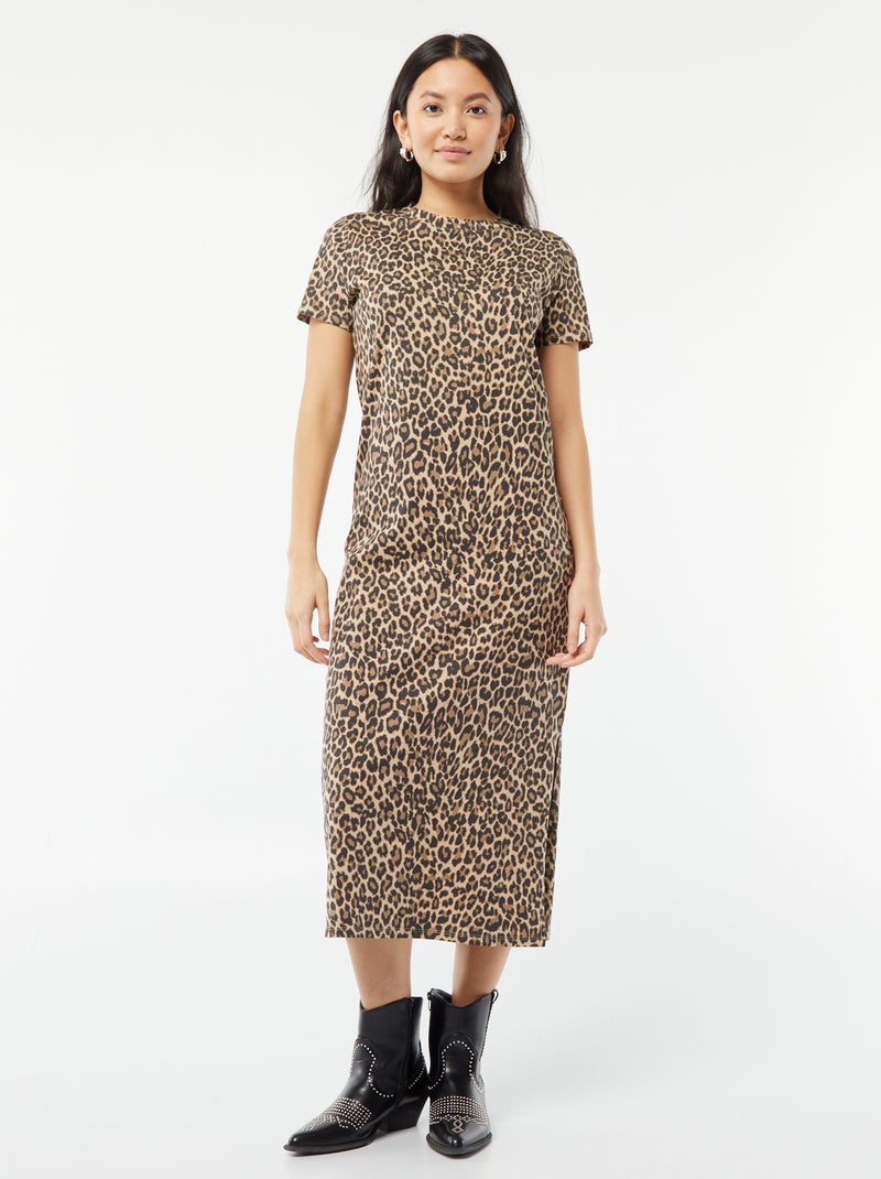 Vestido tipo camiseta largo BEIGE - Kiabi