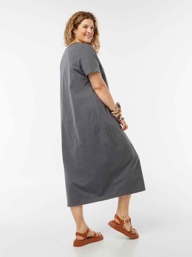Vestido tipo camiseta largo de manga corta liso GRIS - Kiabi