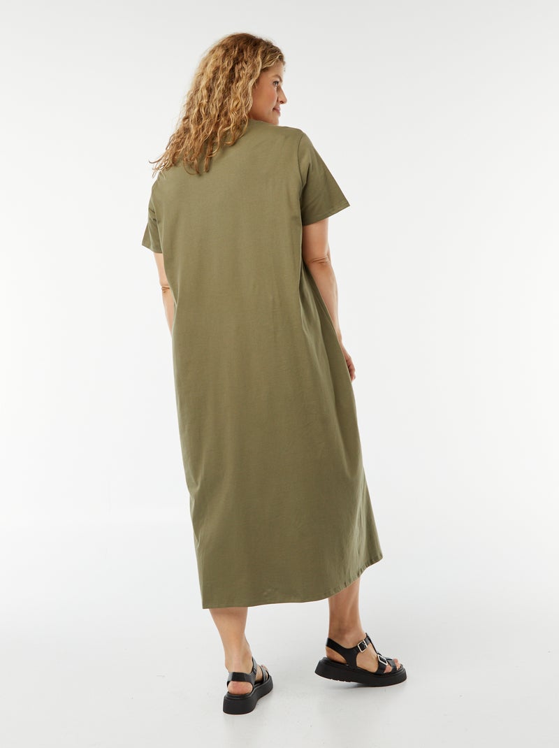 Vestido tipo camiseta largo de manga corta liso KAKI - Kiabi