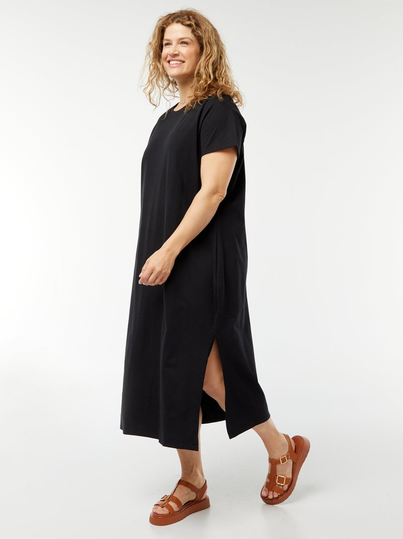 Vestido tipo camiseta largo de manga corta liso negro - Kiabi