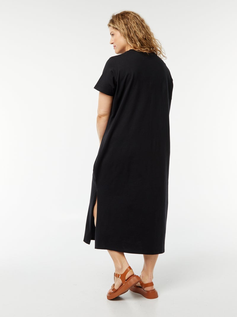 Vestido tipo camiseta largo de manga corta liso negro - Kiabi
