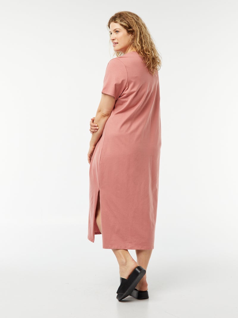 Vestido tipo camiseta largo de manga corta liso ROSA - Kiabi