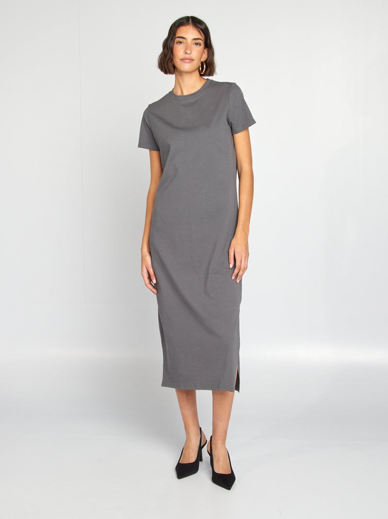 Vestido tipo camiseta largo GRIS - Kiabi