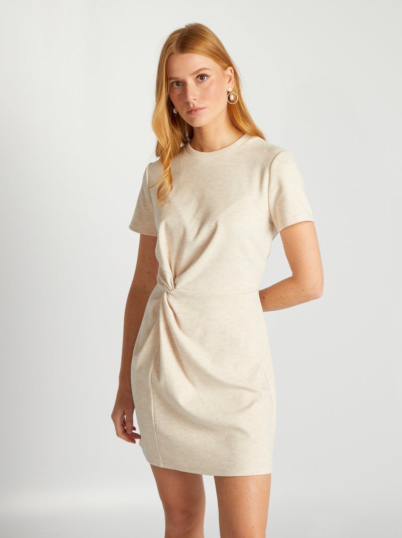 Vestido tipo camiseta lisa de canalé BEIGE - Kiabi