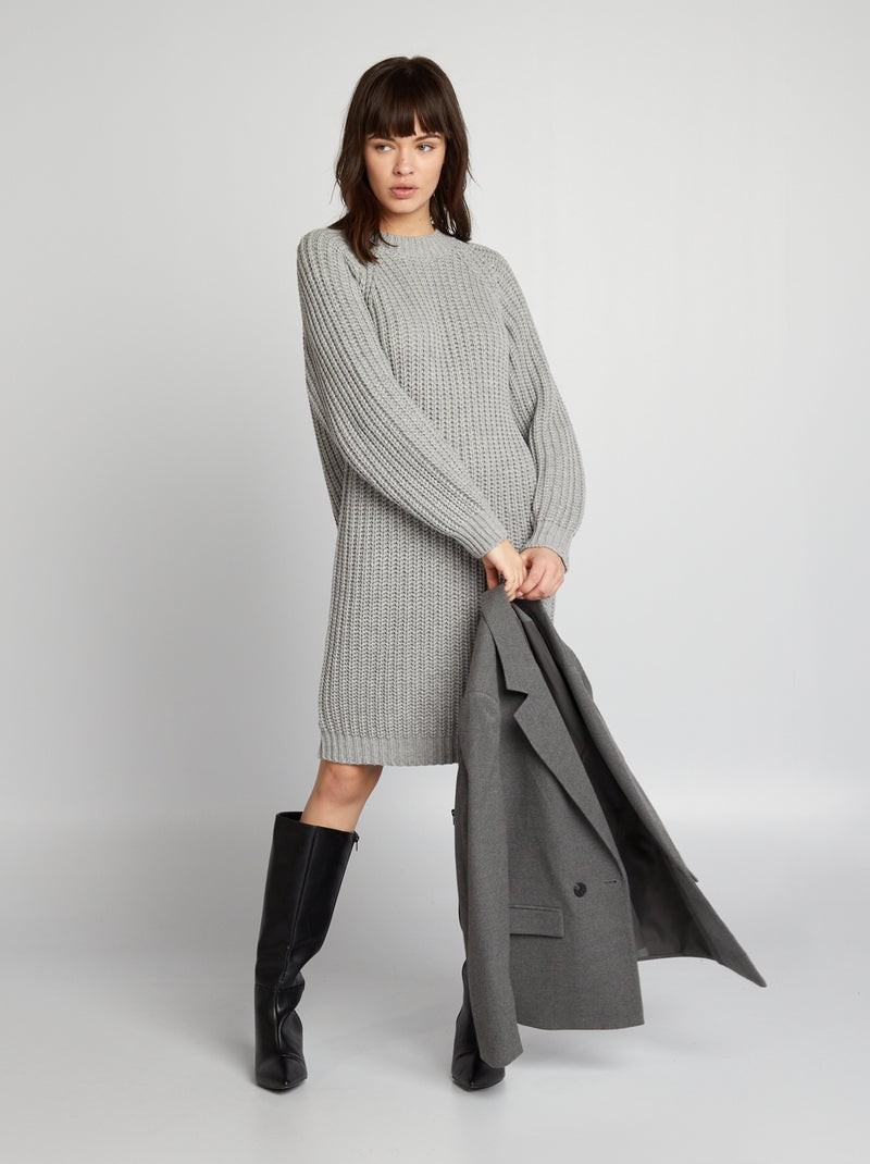 Vestido tipo jersey básico de punto grueso GRIS - Kiabi