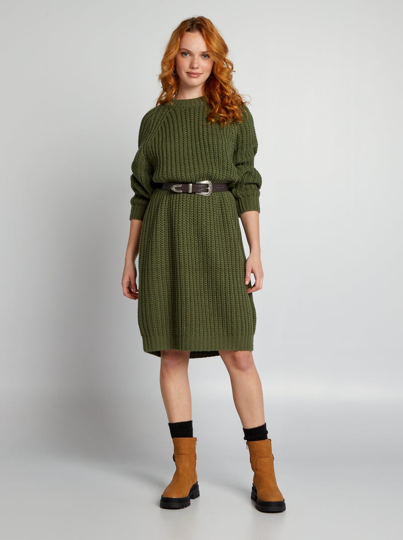 Vestido tipo jersey básico de punto grueso VERDE - Kiabi