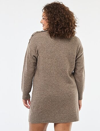 Vestido jersey con botones decorativos en el hombro