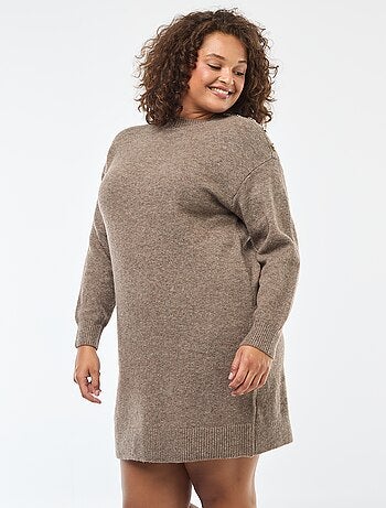 Vestido jersey con botones decorativos en el hombro