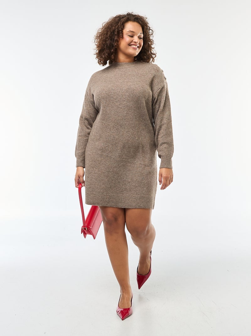 Vestido tipo jersey con botones decorativos en el hombro Beige - Kiabi