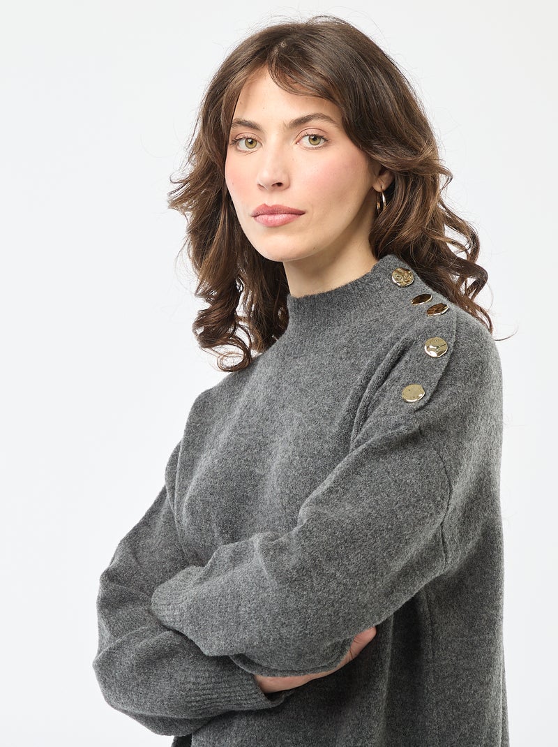 Vestido tipo jersey con botones decorativos Gris - Kiabi