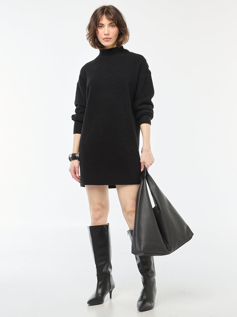 Vestido tipo jersey con botones decorativos Negro - Kiabi