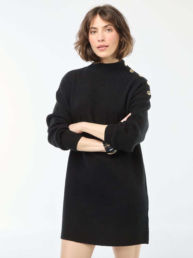 Vestido tipo jersey con botones decorativos Negro - Kiabi