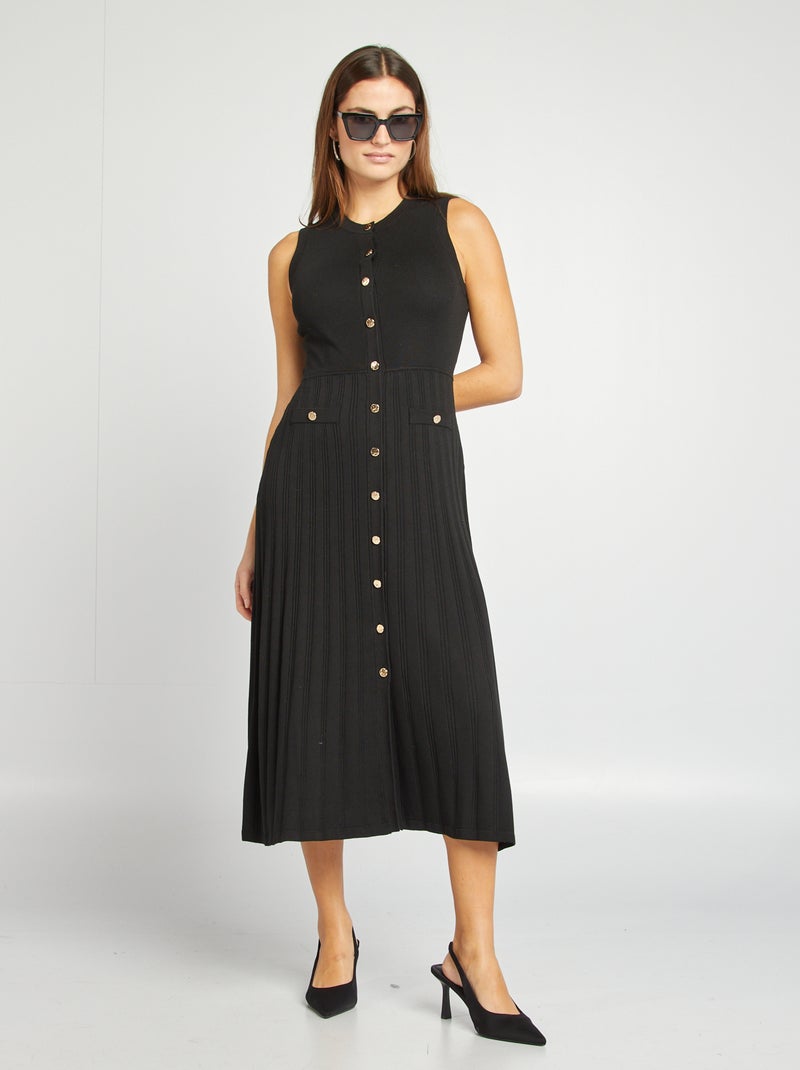 Vestido tipo jersey con botones dorados negro - Kiabi