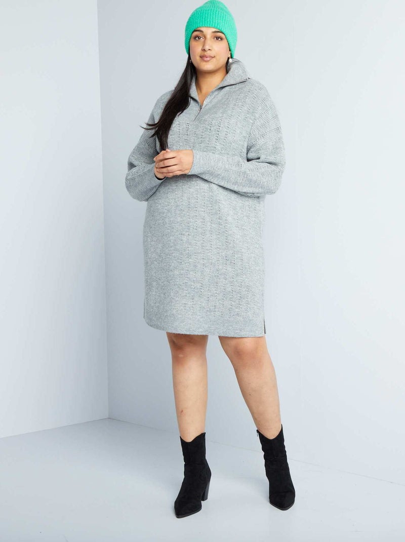 Vestido tipo jersey con cremallera en el cuello GRIS - Kiabi