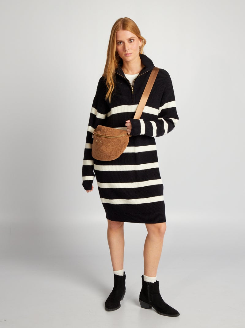 Vestido tipo jersey con cremallera en el cuello NEGRO - Kiabi