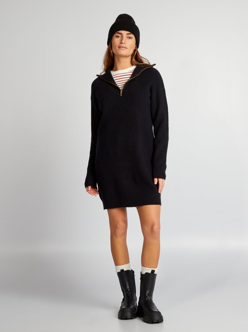 Vestido tipo jersey con cremallera en el cuello negro - Kiabi