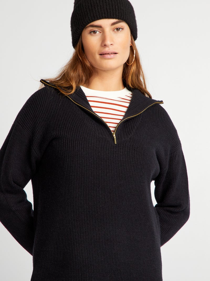 Vestido tipo jersey con cremallera en el cuello negro - Kiabi