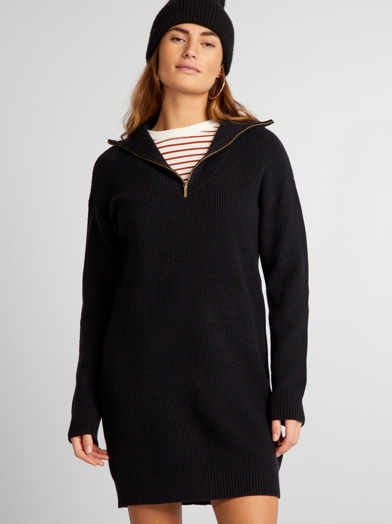 Vestido tipo jersey con cremallera en el cuello negro - Kiabi