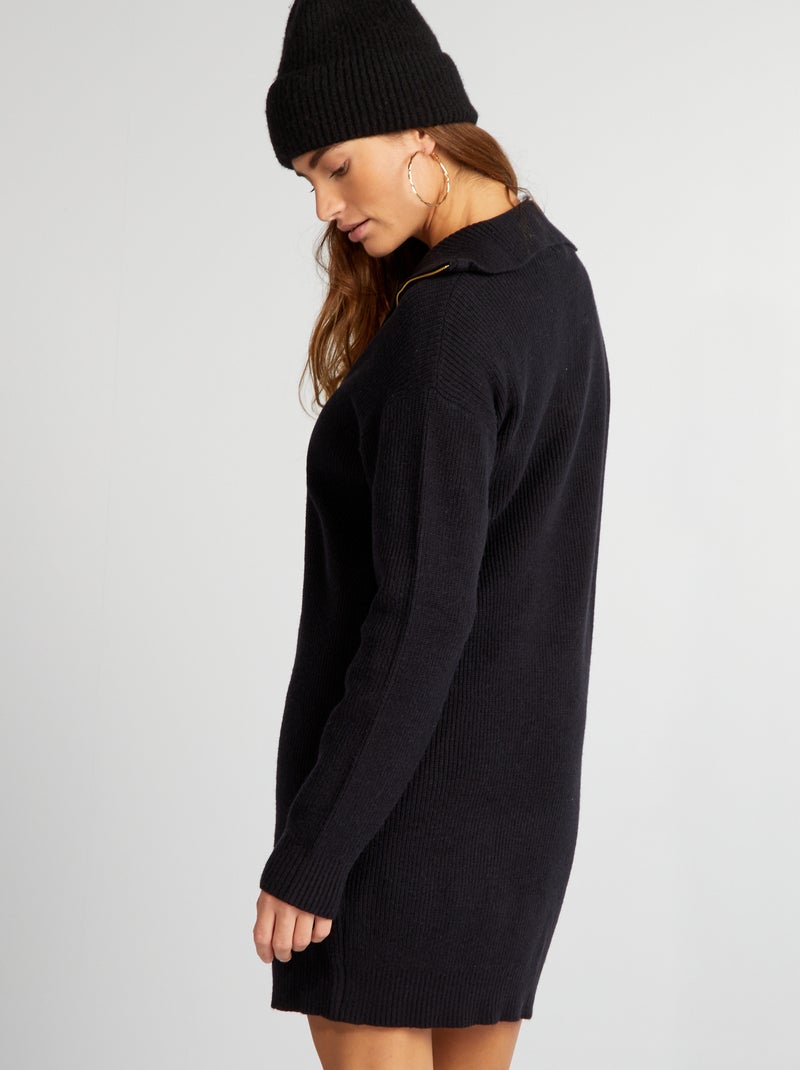 Vestido tipo jersey con cremallera en el cuello negro - Kiabi
