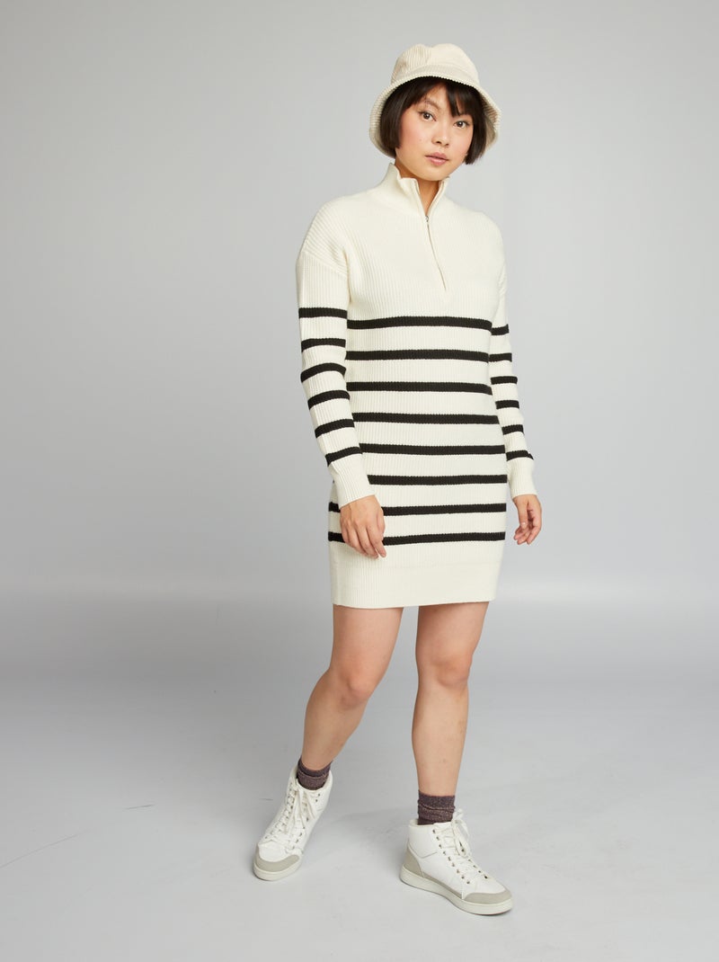 Vestido tipo jersey con cuello de cremallera BLANCO - Kiabi