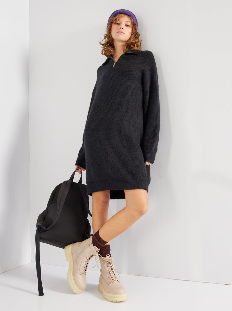 Vestido tipo jersey con cuello de cremallera Negro - Kiabi