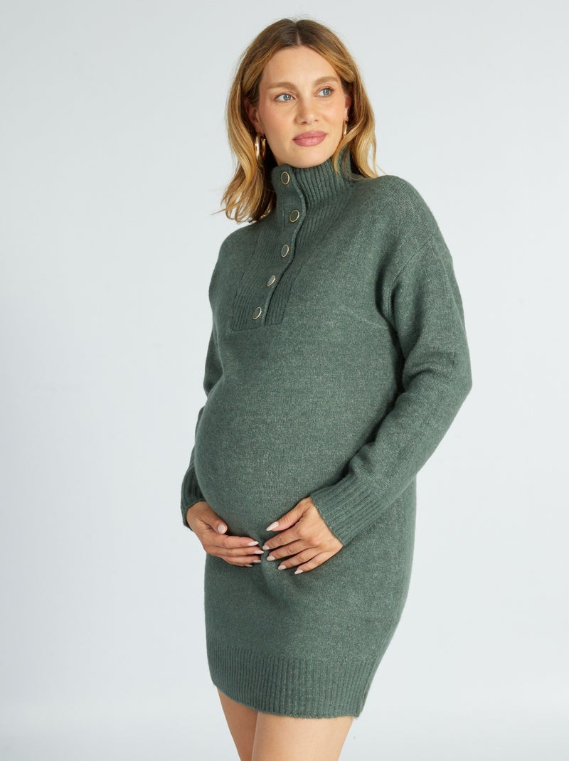 Vestido tipo jersey con cuello de cremallera verde gris - Kiabi