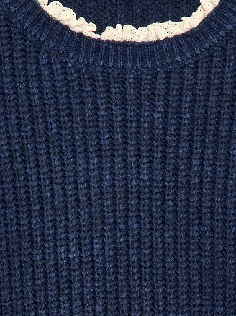 Vestido tipo jersey con cuello de encaje Azul - Kiabi