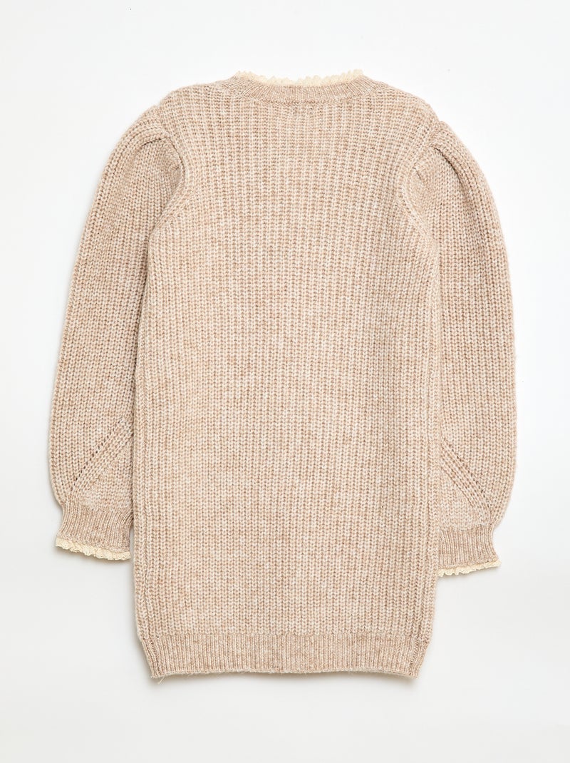 Vestido tipo jersey con cuello de encaje Beige - Kiabi