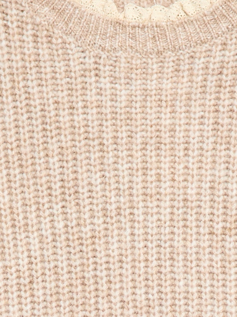 Vestido tipo jersey con cuello de encaje Beige - Kiabi