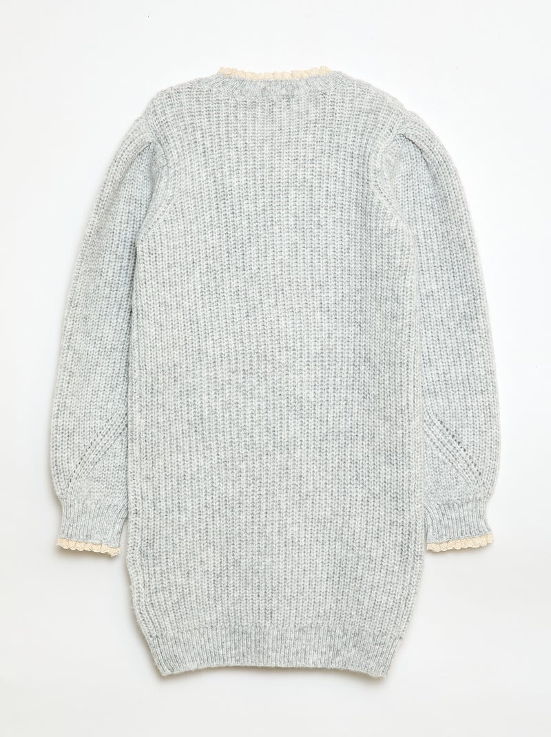 Vestido tipo jersey con cuello de encaje Gris - Kiabi