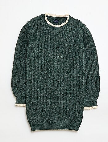 Vestido tipo jersey con cuello de encaje