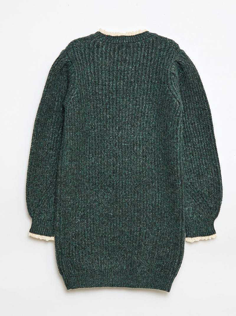 Vestido tipo jersey con cuello de encaje Verde - Kiabi