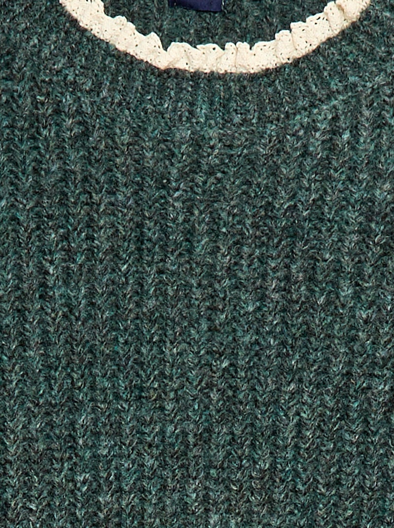Vestido tipo jersey con cuello de encaje Verde - Kiabi
